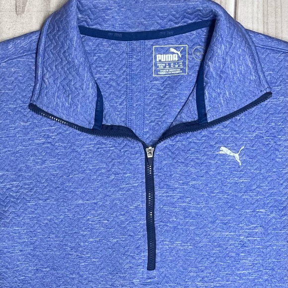 Puma Women’s Size Medium Half Zip Warm Cell Active Pullover Quilted Zig Zag Blue - Picture 2 of 5